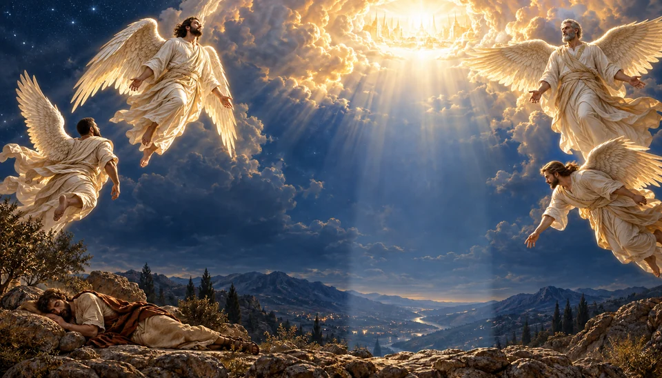 Jacob's Ladder reaching into radiant clouds
